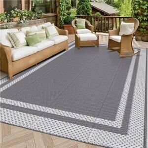 Outdoor Rug Reversible Portable Plastic Straw Camping Rugs for Outside RV,Large